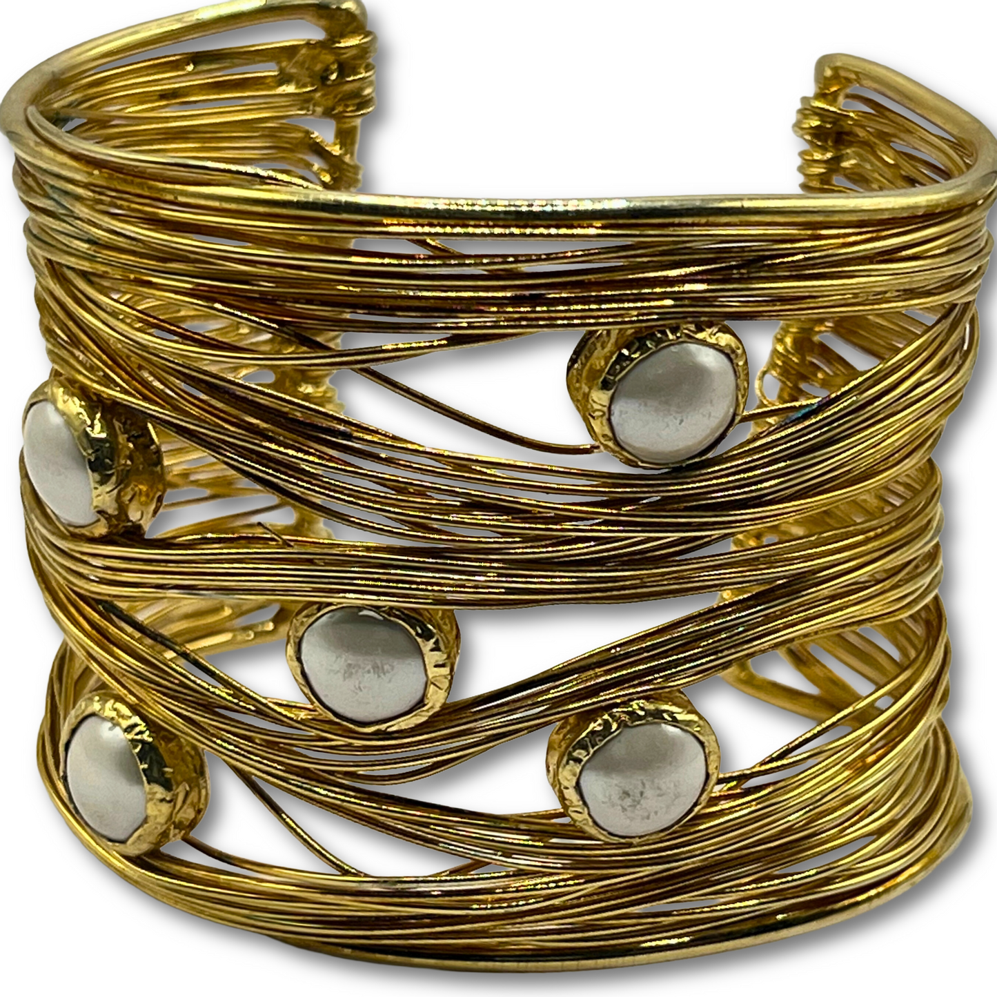 White Beads Wire Cuff Bracelet