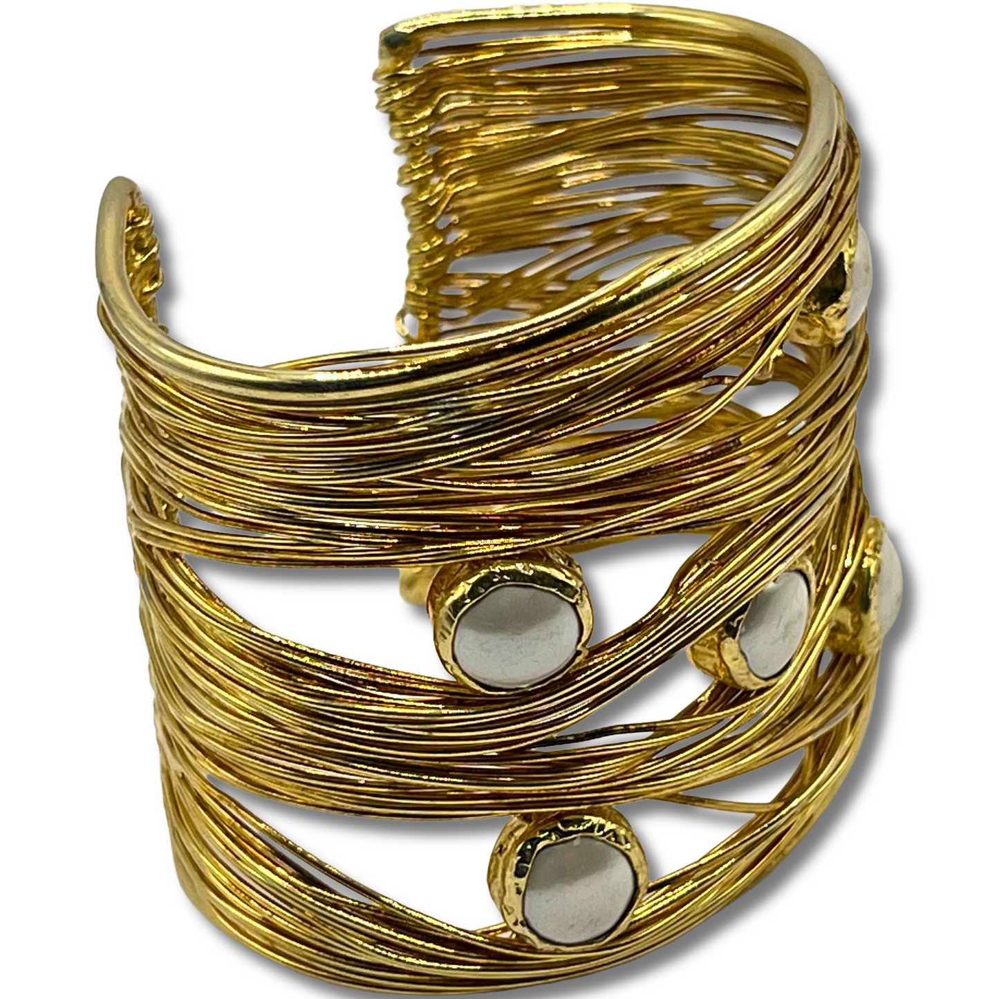 White Beads Wire Cuff Bracelet