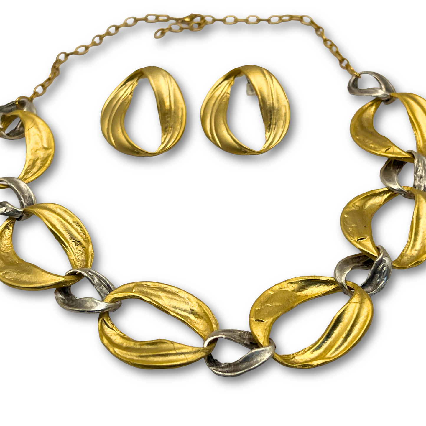 Gold and Silver Leaf Link Necklace Set