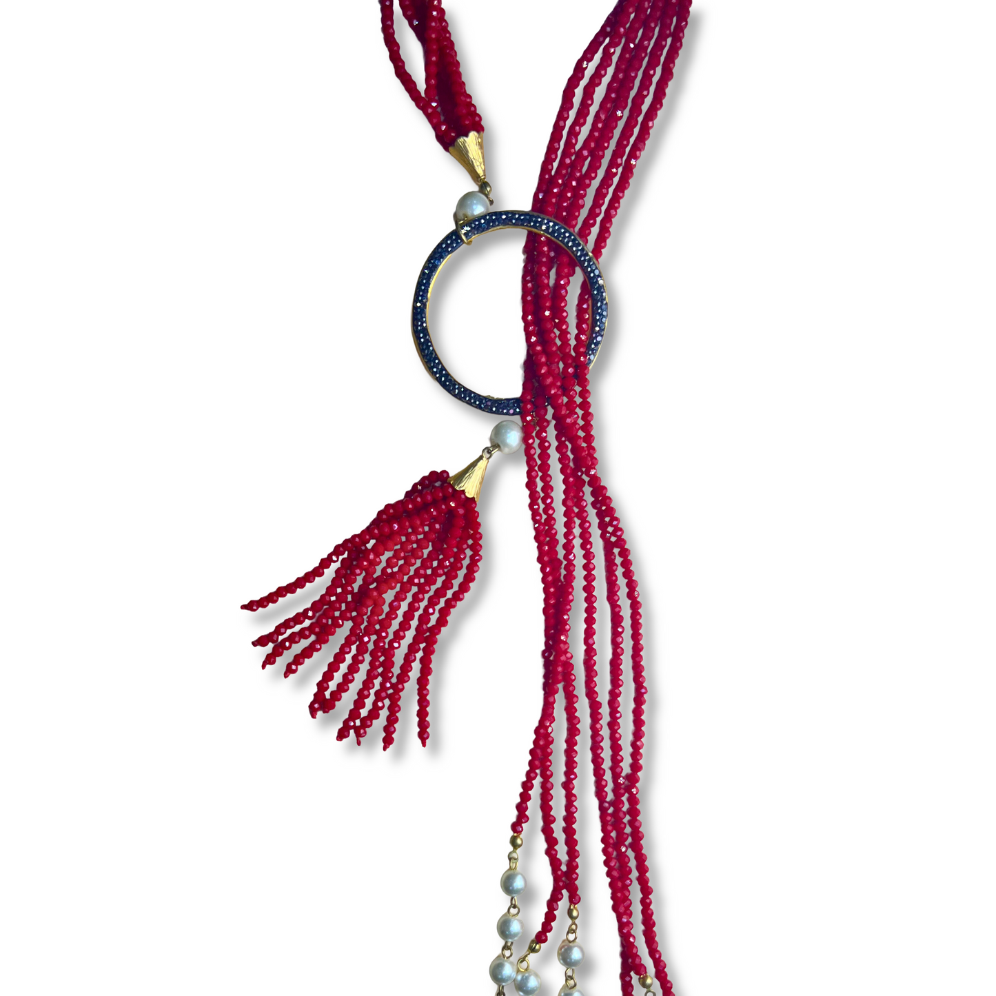Red Bead Tassel Necklace