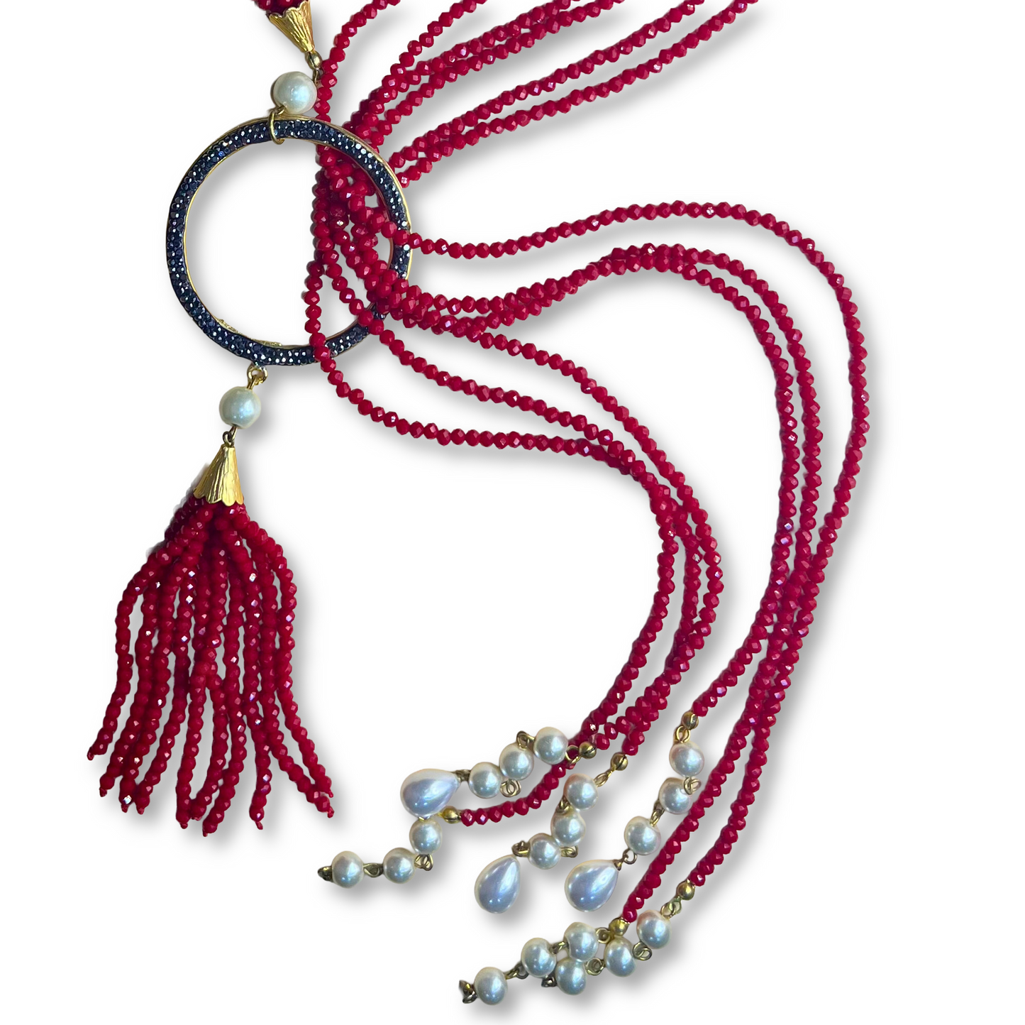 Red Bead Tassel Necklace
