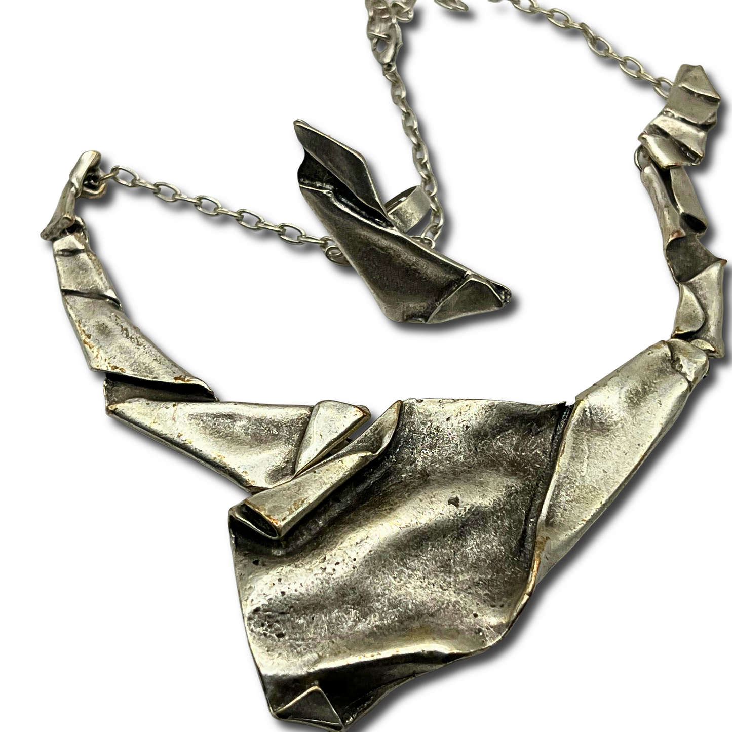 Silver Folded Necklace & Ring Set