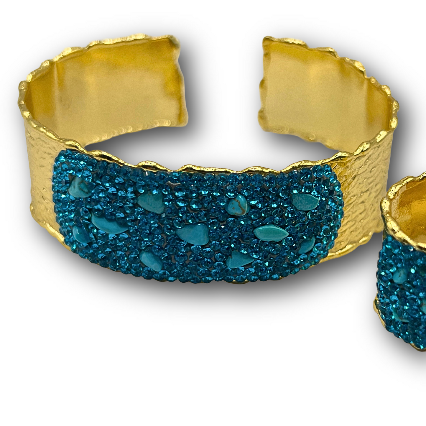 Turquoise Rhinestone Cuff & Ring Set