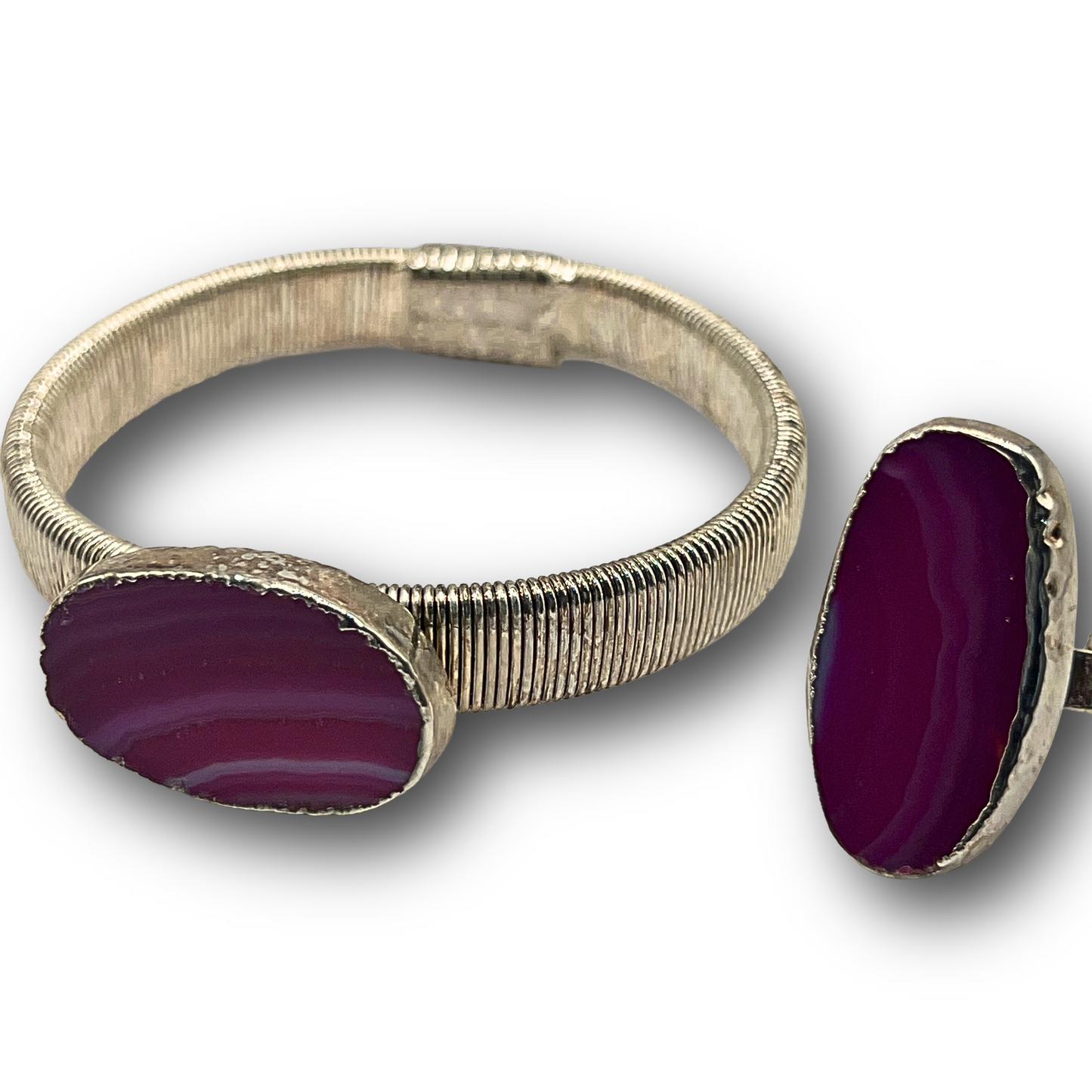 Purple Agate Round Cuff & Ring Set