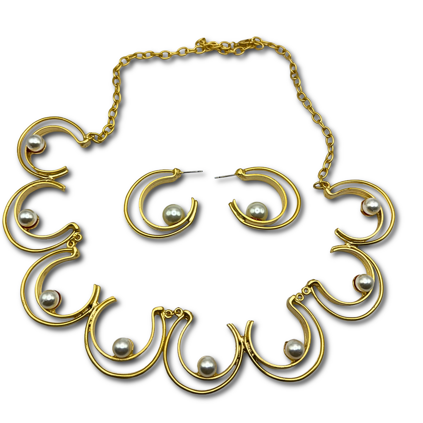 Gold-Plated Crescent Necklace & Earring Set