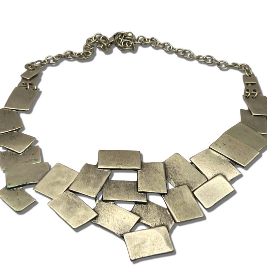 Hammered Silver-Plated Bib Necklace And Earrings Set