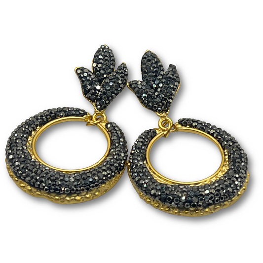 Black Crystal Hoop Earrings