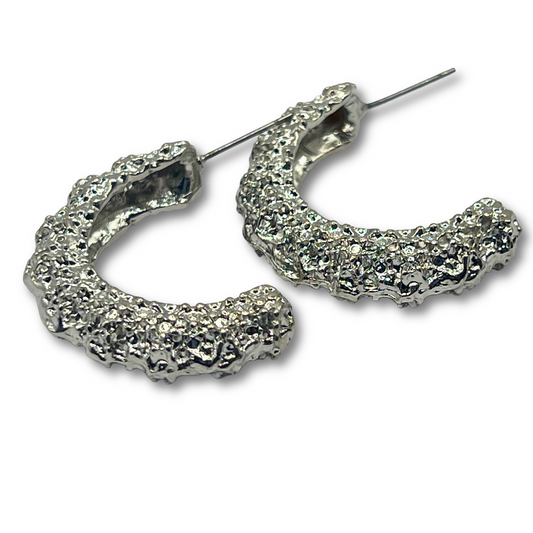 Textured Silver-Plated Hoop Earrings