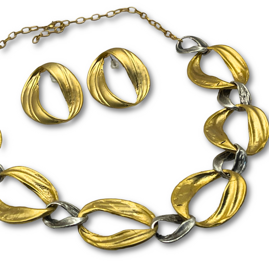 Gold and Silver Leaf Link Necklace Set