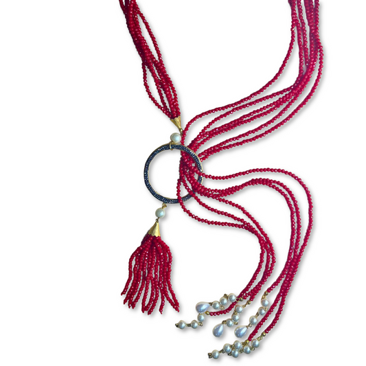 Red Bead Tassel Necklace