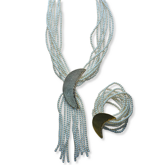 Beads Crescent Necklace and Bracelet Set