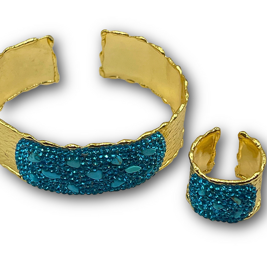 Turquoise Rhinestone Cuff & Ring Set