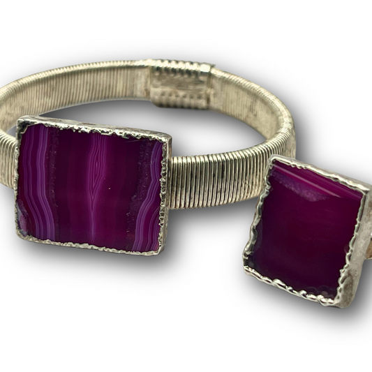 Purple Agate Cuff & Ring Set