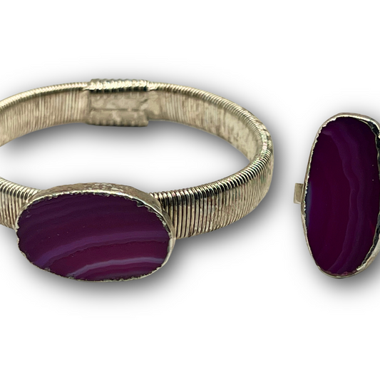 Purple Agate Round Cuff & Ring Set