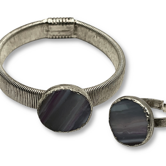 Grey Agate Bracelet & Ring Set
