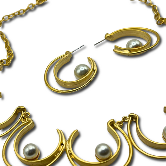 Gold-Plated Crescent Necklace & Earring Set