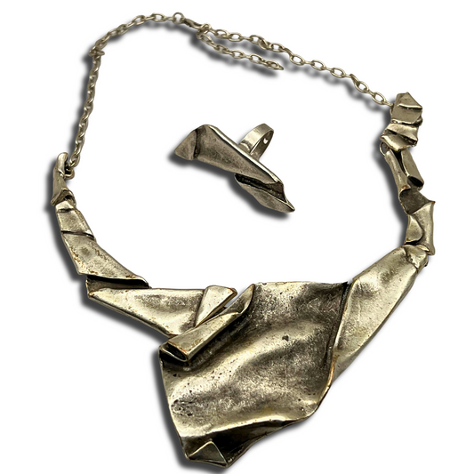 Silver Folded Necklace & Ring Set